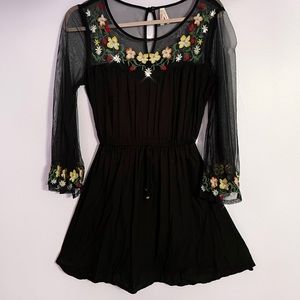Short Long Sleeved Embroidered Dress